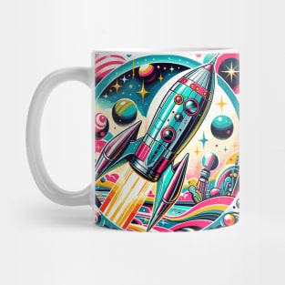 Cosmic Colors: Vibrant 1950s Spacecraft Journey Mug